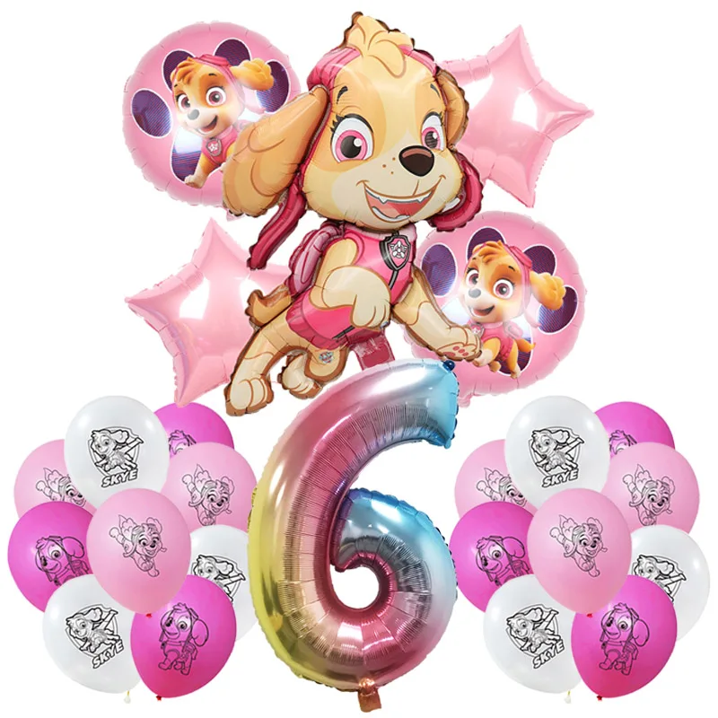 Pink PAW Patrol Skye Theme Birthday Party Decorations Kids Birthday Gift Toy Latex Aluminum Foil Balloon Disposable Tableware