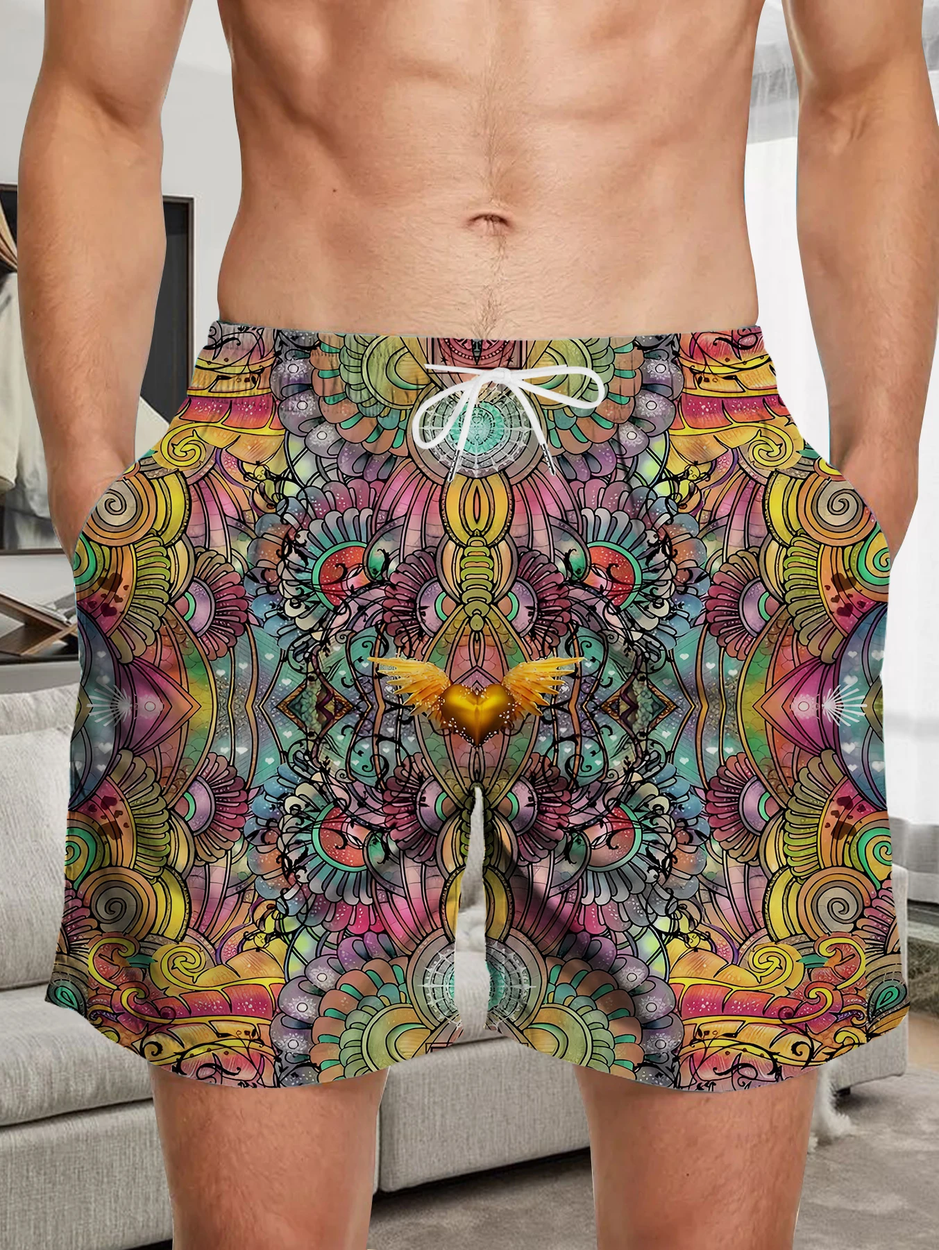 

Thin Section Quick Dry Polyester Shorts Men Full Digital Print Outdoor Beach Pants