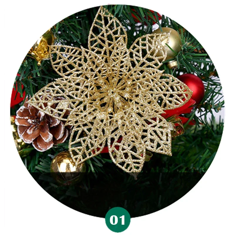 14 Cm Christmas Tree Large Pe Plastic Artificial Flower Glitter Hollow Fake Flower Xmas Wedding Decorative Ornament Pine garland