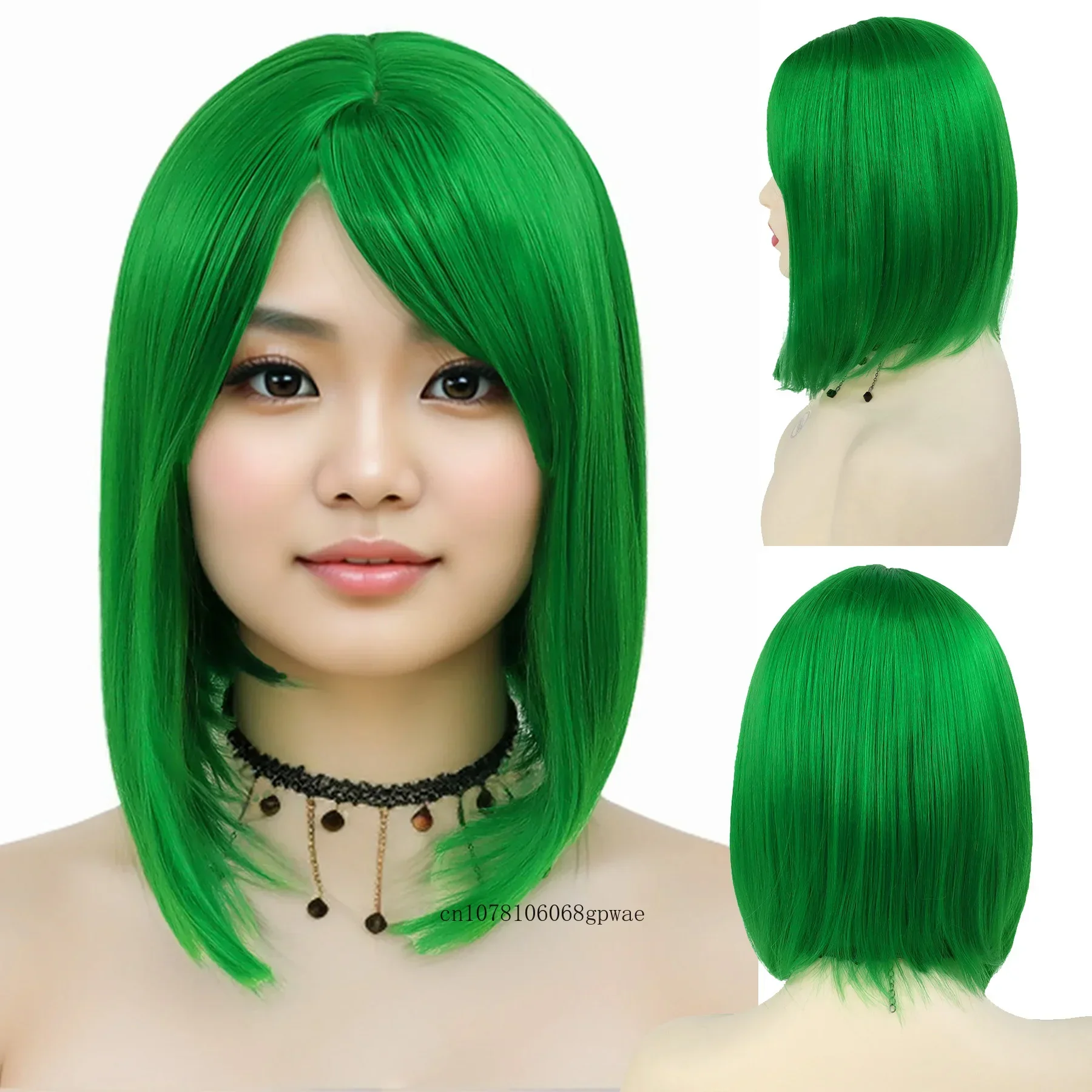 Pelucas verdes de pelo sintético para mujeres y niñas, peluca Bob recta corta con flequillo, Cosplay, fiesta de Halloween, uso Lolita, resistente al calor