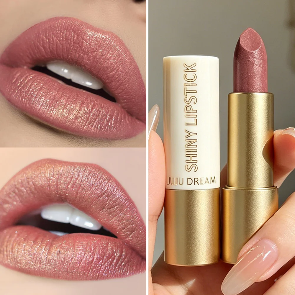 JUJU DREAM Shiny Lipstick Shimmer Metallic Lip Makeup Long Lasting Moisturizing Lipstick