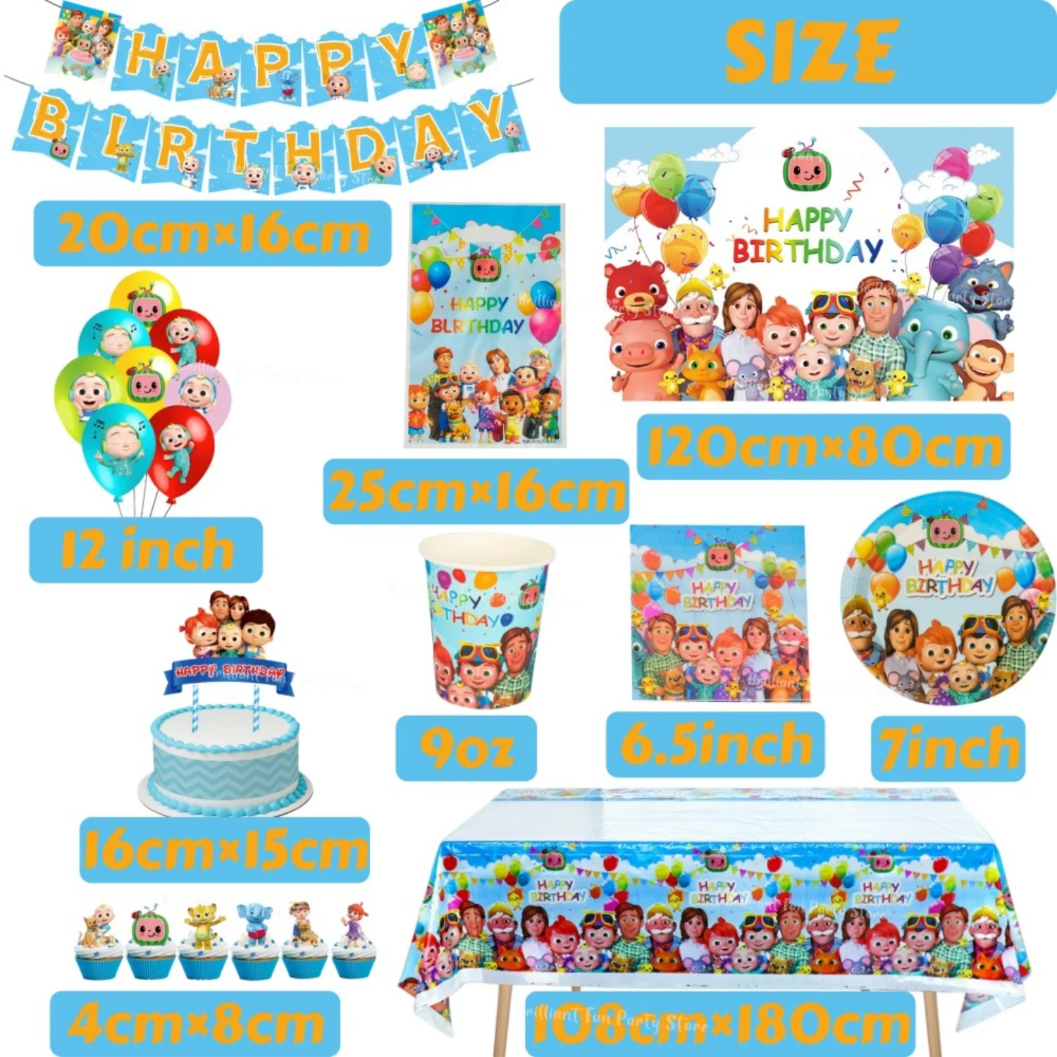 Cocomelon Geburtstags-Dekorationsset für Kinder - Cartoon-Ballon Teller Tischdecke Banner Baby-Shower-Party-Zubehör für Jungen & Mädchen – Detail 2
