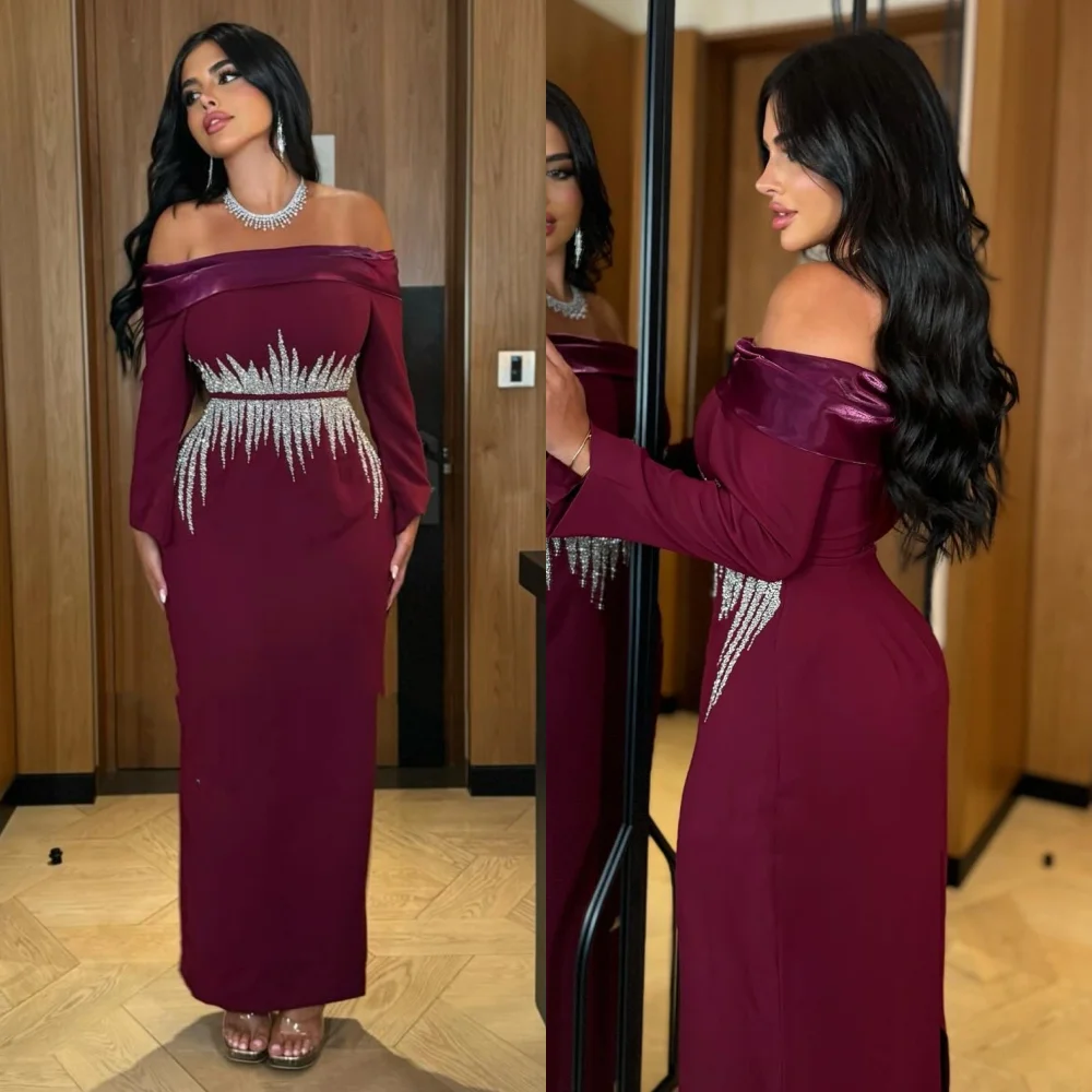 Customized Intricate Jersey Pleat Pattern Straight Off-the-shoulder Long Dresses Bespoke Occasion Dresses Chinese Style