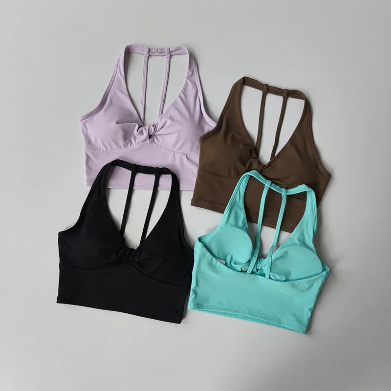 Geknoteter stoßfester Sport-BH mit festen Cups, dünnen Trägern, schönem Rücken, Yoga-Kleidung, Weste, Laufweste, Fitness-Bekleidung, BH für Damen – Detail 2