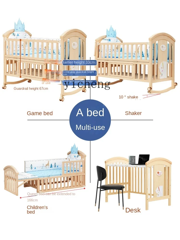 Xl Pasgeboren Babywieg Multifunctioneel Bed Massief Hout Ongeverfd Wieg Verwijderbare Luier-Verschoontafel