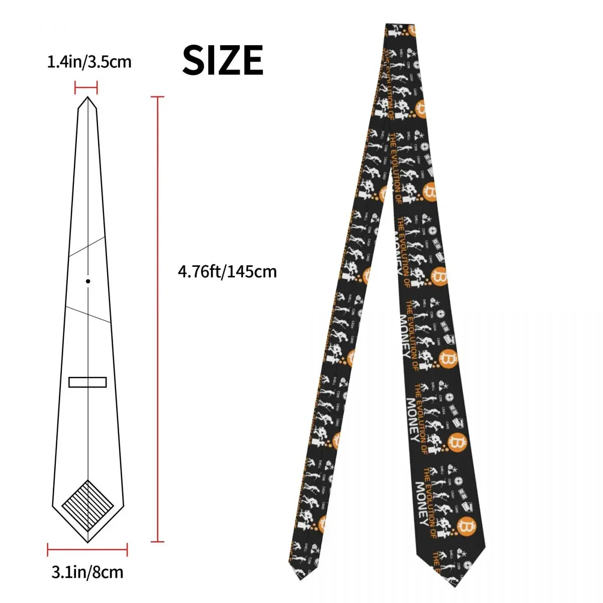 The Evolution Of Money Funny Bitcoin Necktie 8 cm Crypto Coin Cryptocurrency Neck Ties for Men Suits accessori Cravat Party