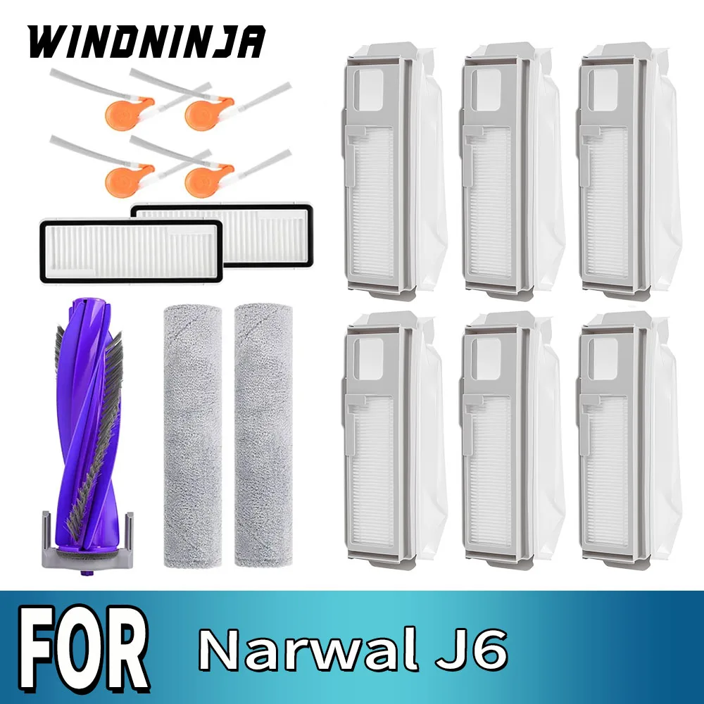 

For Narwal J6 Robot Vacuum Cleaner Roller Mop Main Side Brush Dust Bag Filter Part Mop Track Mop Cloth For Floor Cleaning Tools