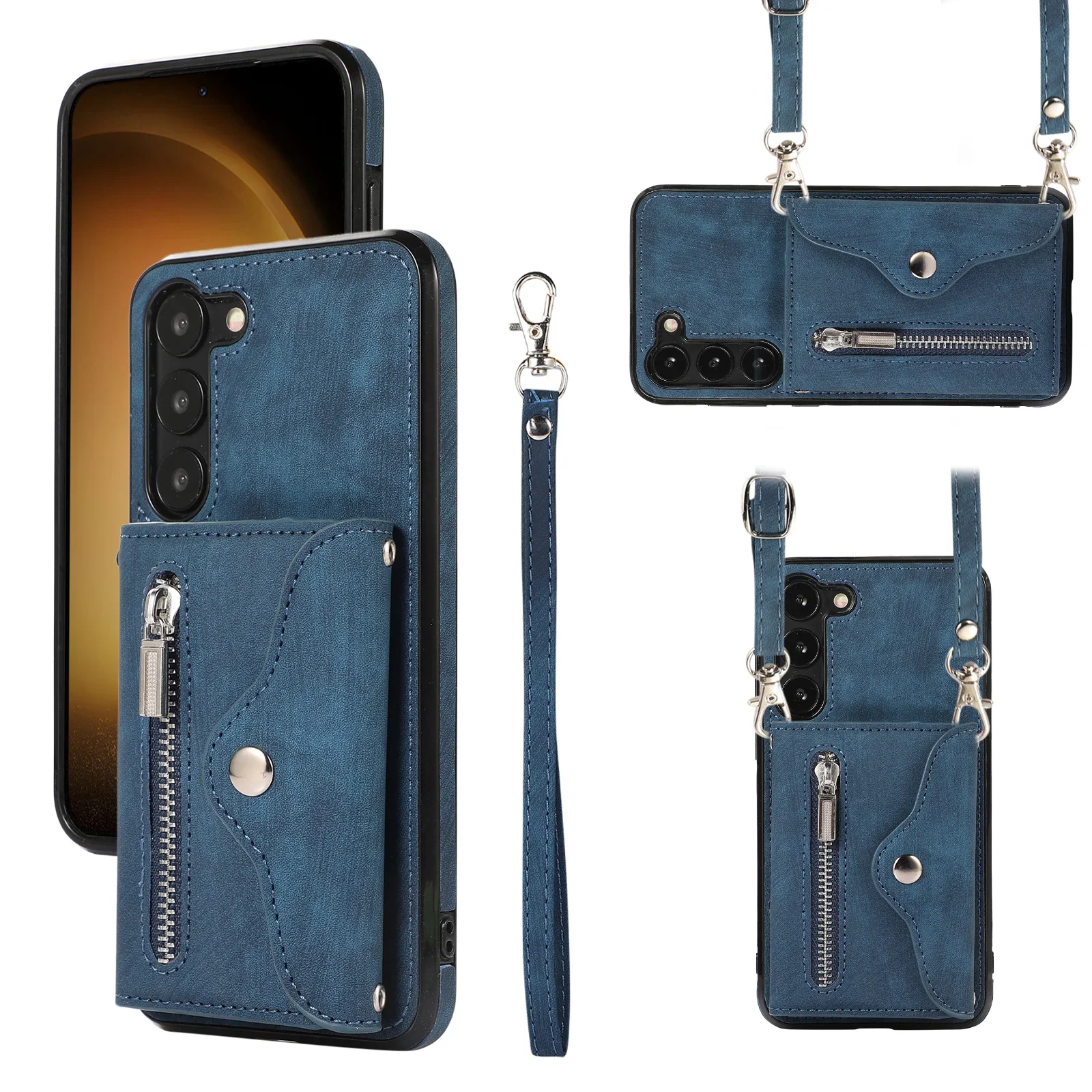 

Long Lanyard Zipper Wallet Leather Cards Solt Case For Samsung Galaxy S25 S25 Ultra S24 S23 S22 S21 Fe A55 A35 A15 Crossbody Cov