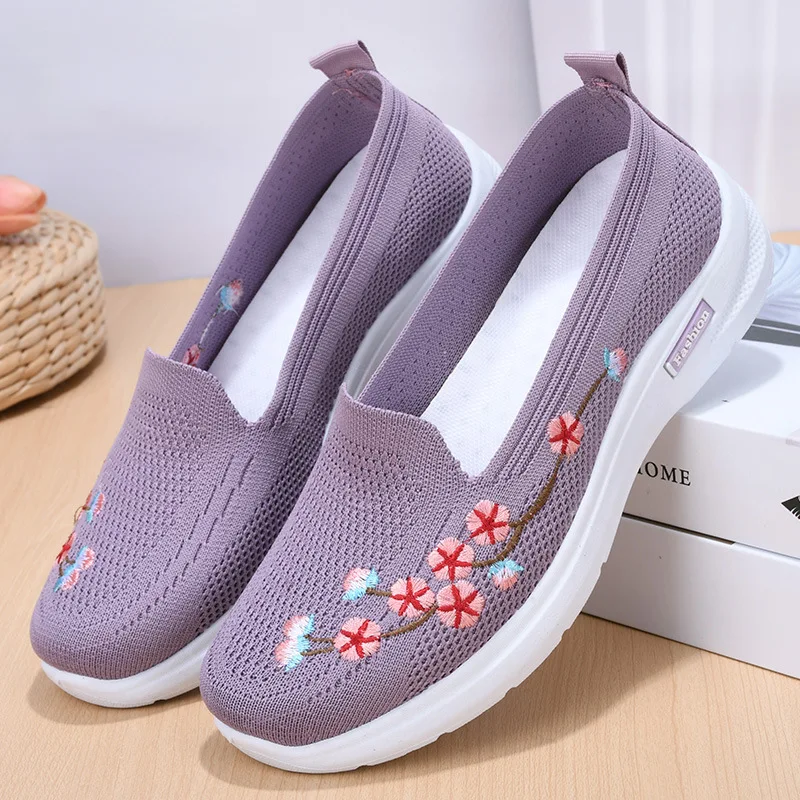 New Women's Spring Autumn 2024 Fashionable Casual Flower pattern sports Shoes Lightweight Breathable Mesh comfortable Flat Shoes