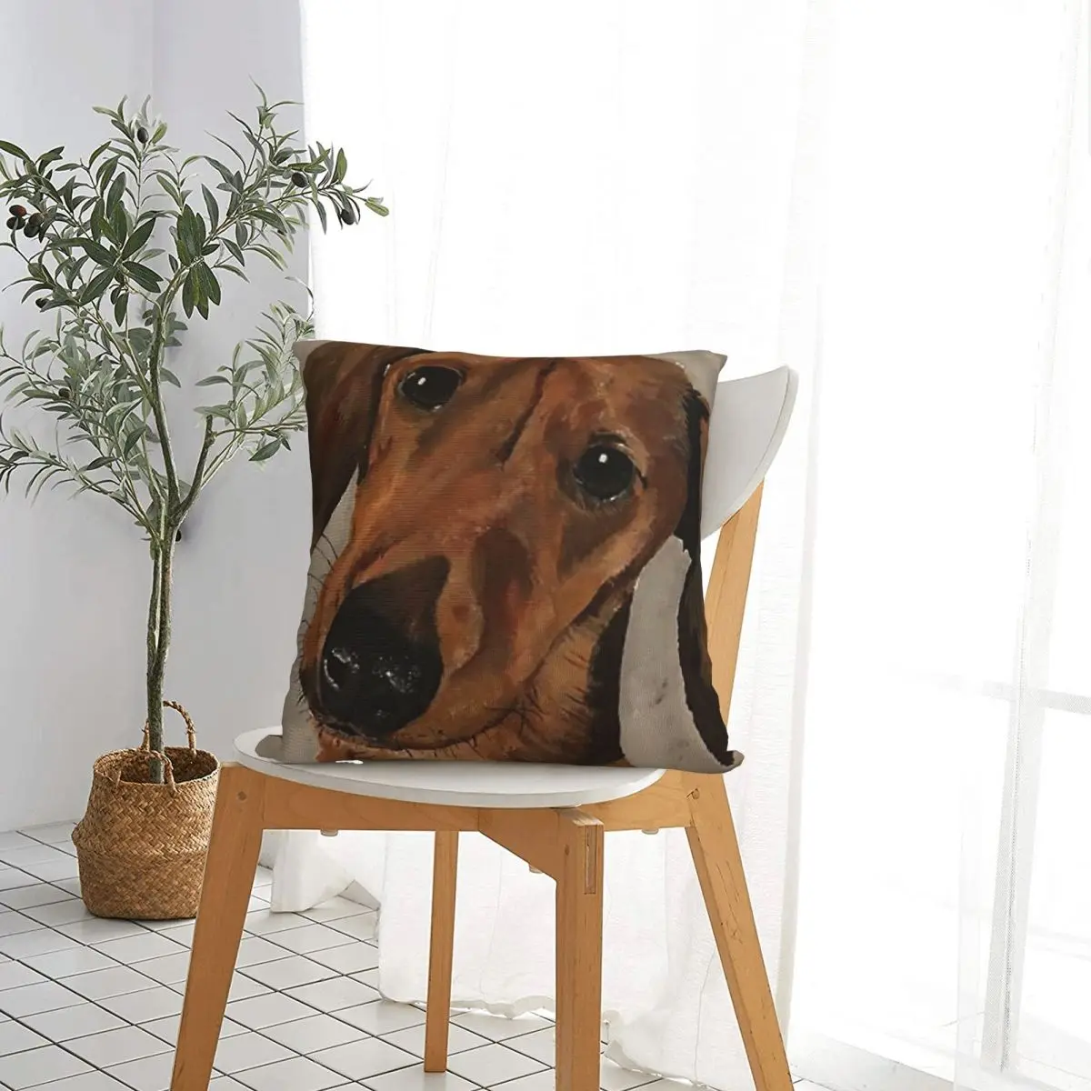 Daschund Painting Square Pillow Case Decorative Pillow Dachshund Sausage Doxie Dog Lover Customized Cushion Covers
