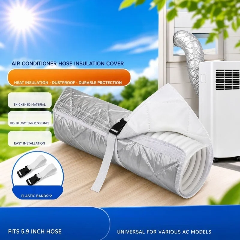 Adjustable Straps Air Conditioner Hose Cover Heat Insulation with 2 Buckle Straps Portable AC Hose Sleeve Protective Waterproof
