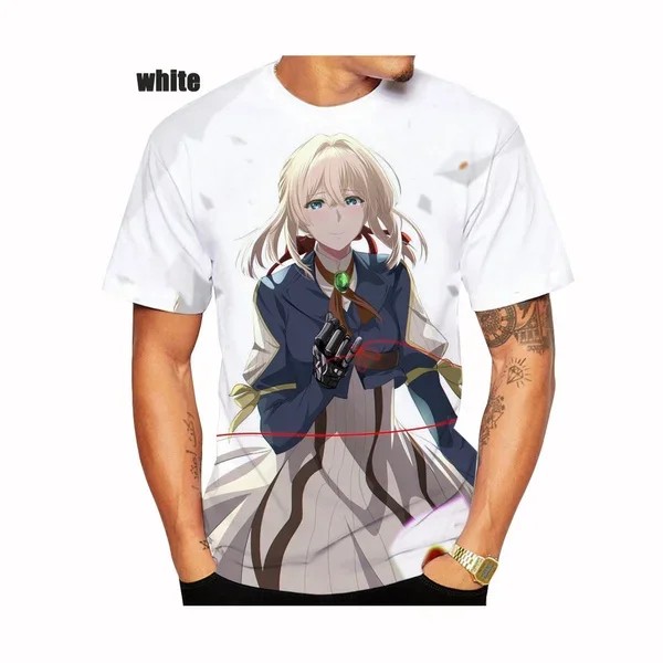 Unisex Popular Anime Violet Evergarden 3D Printing T-shirt Cute Harajuku Casual Short Sleeve Tops