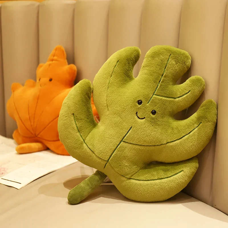 Almohada de hojas de peluche Kawaii, cojín realista, decoración de habitación, juguete de planta rellena, hojas 3D, almohada para sofá para el hogar, linda chica verde