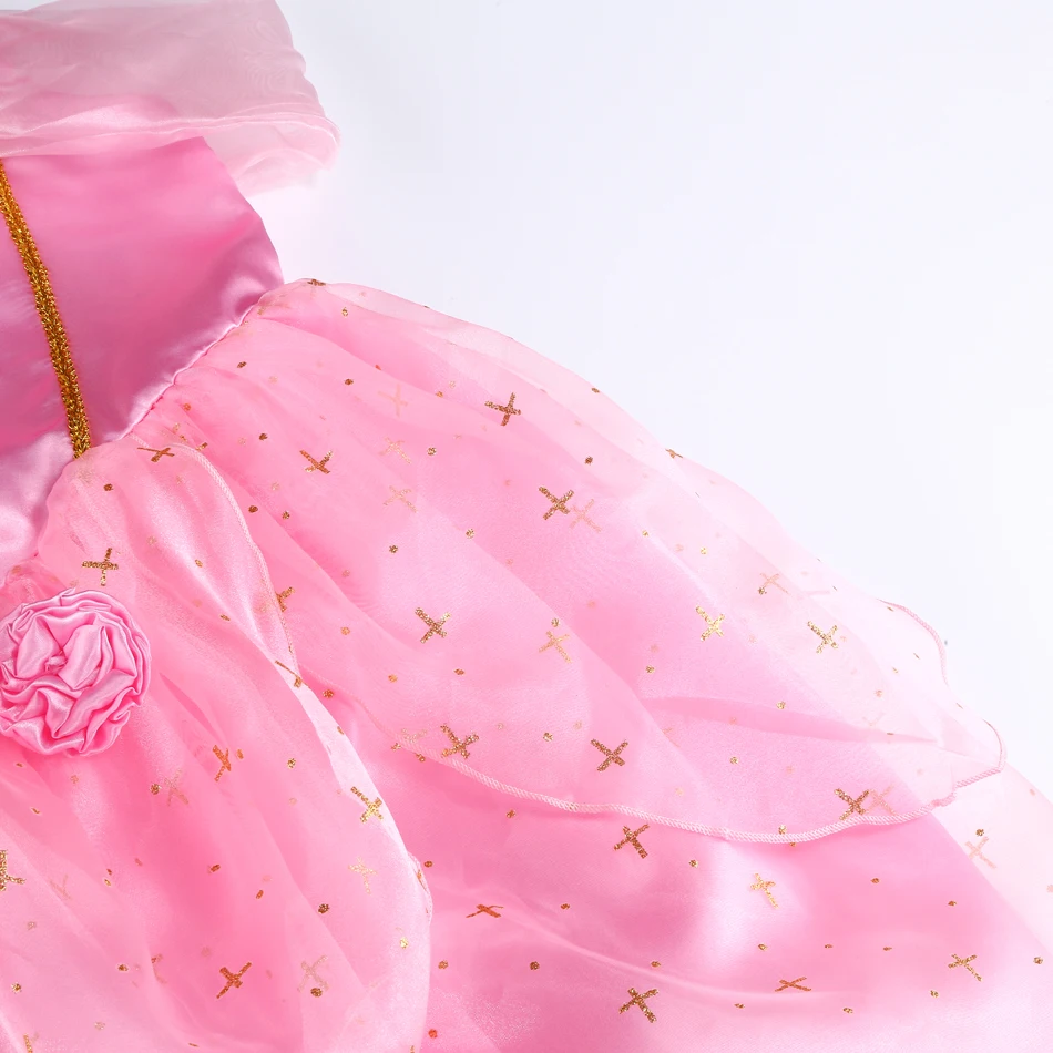 Aurora Party-Kostüm für Mädchen, Halloween Dornröschen Rosa Blumen-Mesh-Kostüm, Kinder-Weihnachtskleidung, Geburtstagsgeschenk – Detail 9