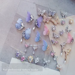 5 PCS Mesh big butterfly with zircon diamond pendant nail decoration fairy crystal celebrity nail art jewelry