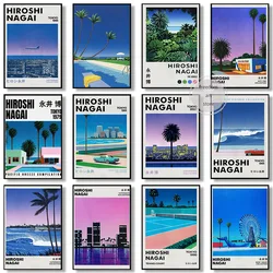 Vintage Japanese 80s Hiroshi Nagai Illustrations Vaporwave Beach Art Posters Canvas Painting Wall Prints Picture Room Home Decor