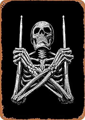 Schlagzeuger Skelett Vintage Look Metallschild Kunstdrucke Retro Geschenk