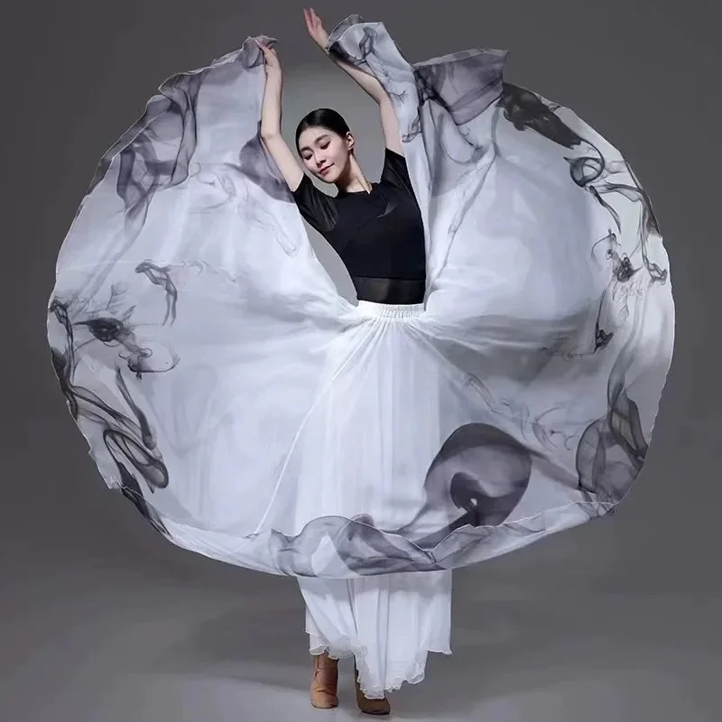 2026 Shuimo نمط التنانير الرقص الكلاسيكية المرأة 720 درجة حافة كبيرة تنانير طويلة ذات الطابقين أنيقة المرحلة زي التنانير البيضاء #2