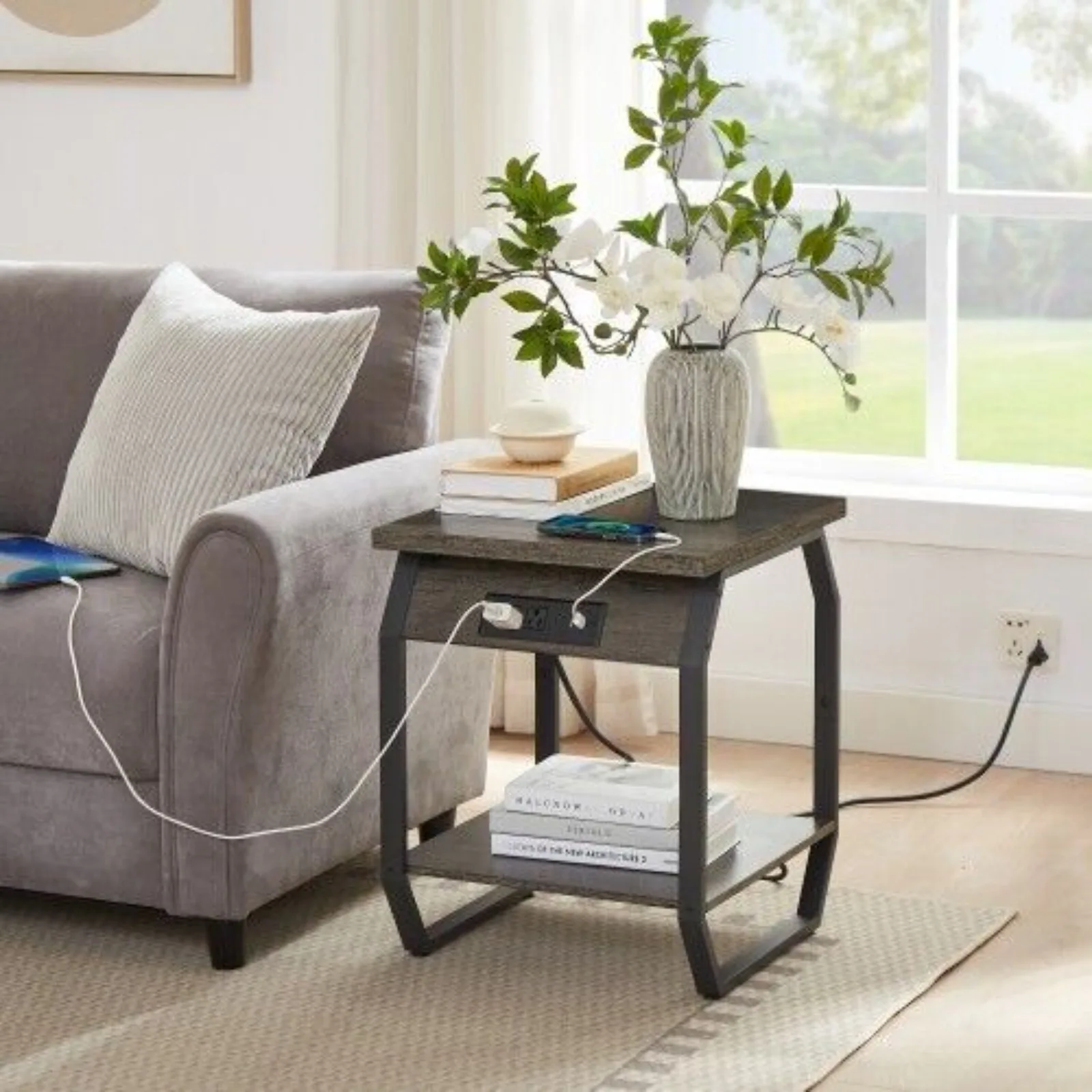 

US Side Table with Charging Station, Set of 2 End Tables with USB Ports and Sockets