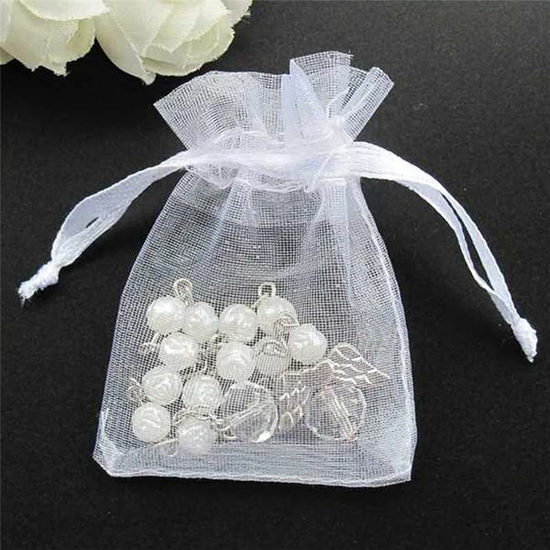 20 Pcs Baptism Acrylic Rosary Beads Mini Rosaries Angel with Organza Bags for the First Communion Baptism Party Favors