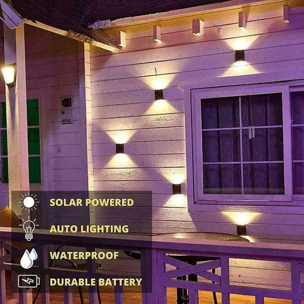 2LED Solar Wall Lamp Outdoor Waterproof Sunlight Lamp, Up and Down Luminous Lighting, Yard Garden Decor, Stairs Solar Light