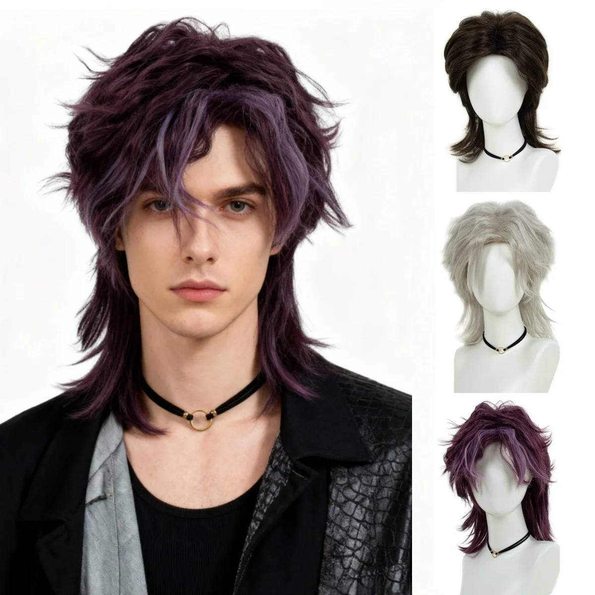 

Парик REEWES Love N Deepspace, серо-коричнево-фиолетовый, длинный, с прической «волчий хвост», из синтетических волос, для повседневного использования, вечеринок, аниме-косплея, XaviAste Zayne