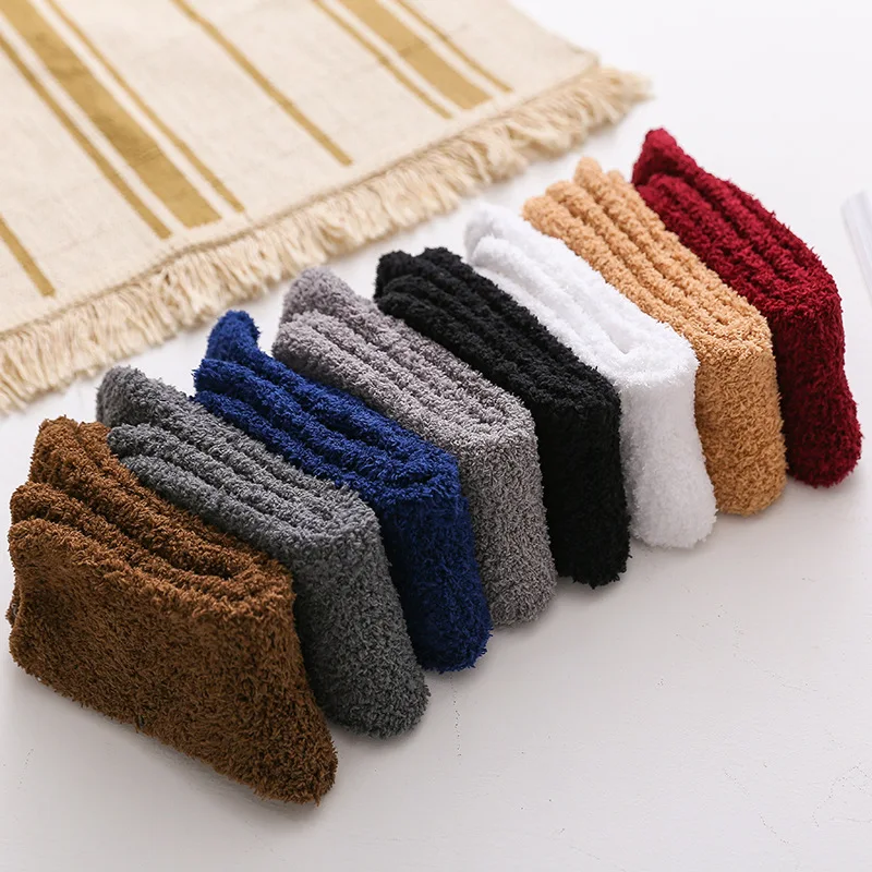 Men Winter Warm Fuzzy Socks Male Home Floor Sleeping Socks Solid Colors Fleece Soft Coral Velvet Thermal Fluffy Socks Men\'s Gift