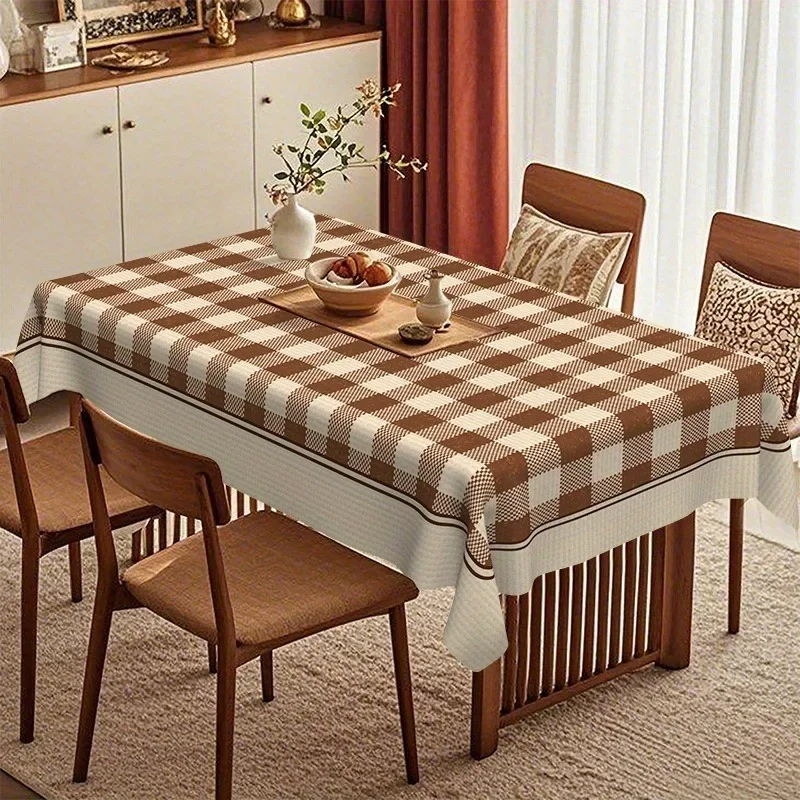 2D planar printing - Retro checkered dining tablecloth - Classic brown and white Vichy check patternxzj