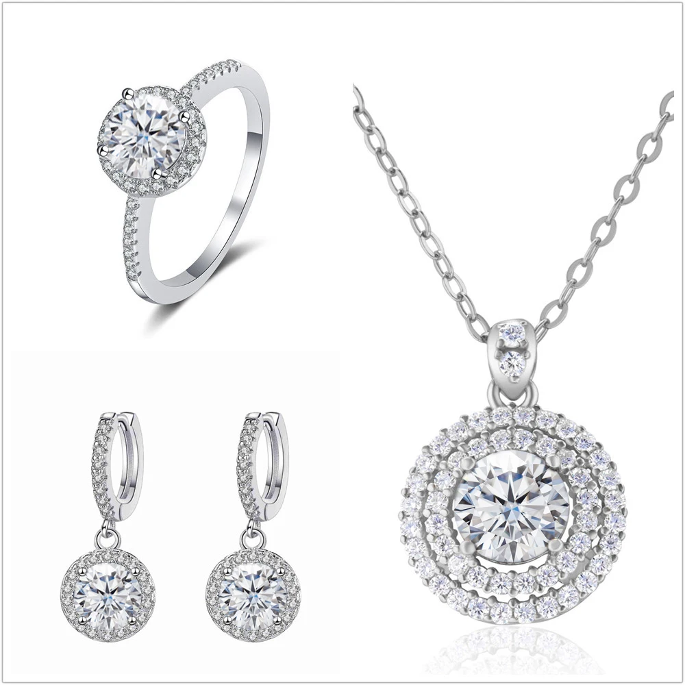 Real Moissanite Jewelry Set For Women D VVS1 Diamond 100% 925 Sterling Silver 18K Plated Pendant Necklace drop Earring Gifts