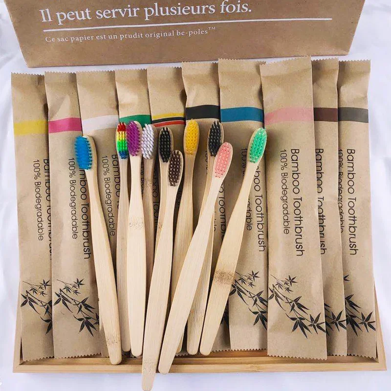 5pcs Colorful Natural Bamboo Toothbrush Set Soft Bristle Charcoal Teeth Whitening Bamboo Toothbrushes Soft Dental Oral Care