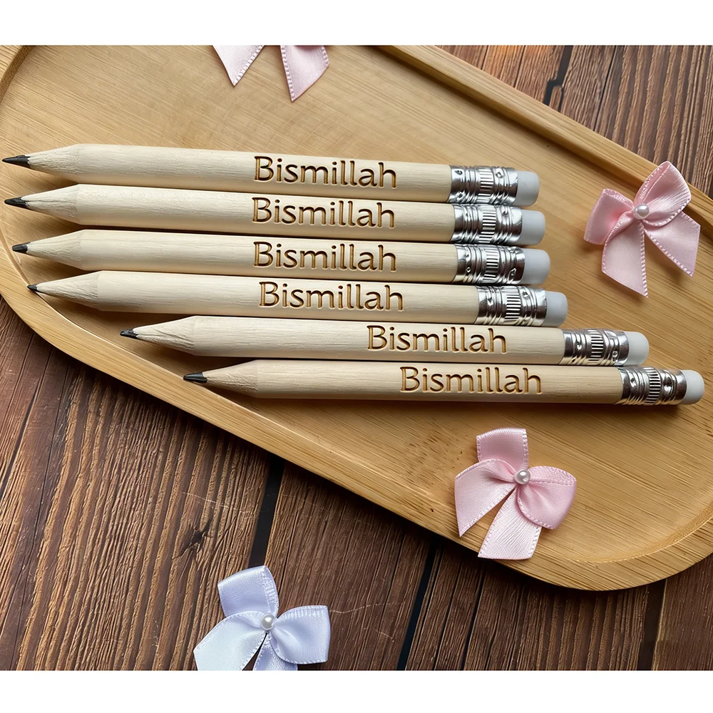 10 Stück Bismillah gravierte 10 cm Golfstifte mit Radiergummi Ramadan Kindergeschenke Eid Zubehör muslimische islamische Urlaubsgeschenke