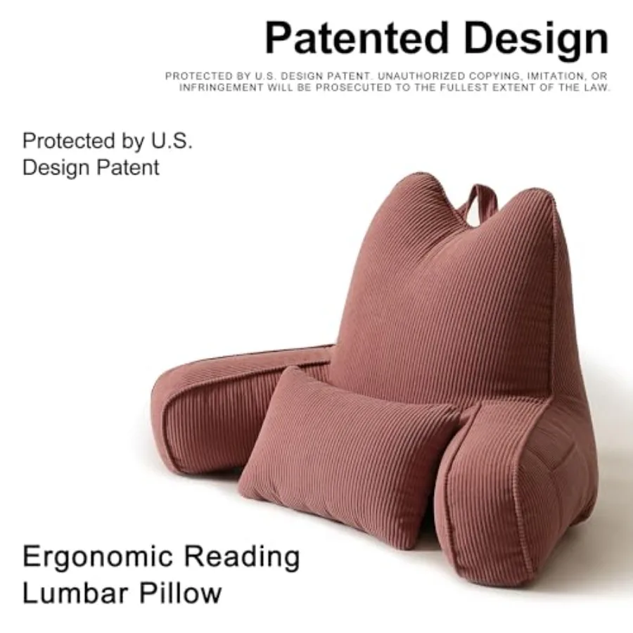 Patented Design Lounge Pillow with Arms for Couch and Bed, Extra Large Reading Pillow Backrest with Detachable Lumbar Support,