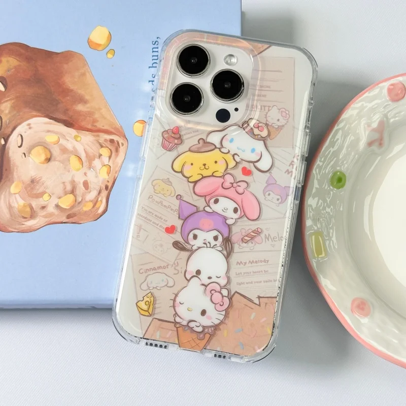 

Kawaii INS Cartoon sweet ice cream Hello Kitty My Melody Kuromi Phone Case For iPhone 13 14 15 16 17 Pro Max Lovely KT Cover﻿﻿