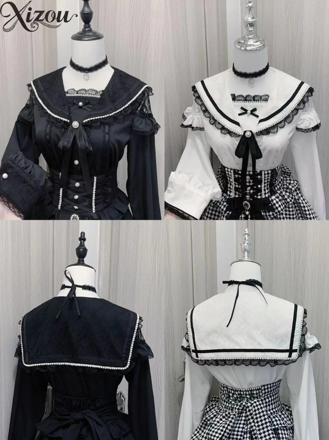 Japanese Jirai Kei Long Sleeve Blouse Sailor Collar Lace Trim Bow Decor Subculture Gothic Lolita Shirt Blouses Women Summer 2026