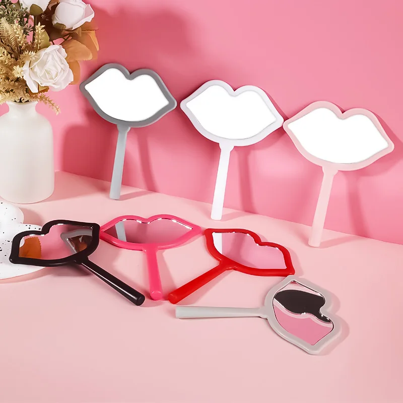 

8 Pcs New Lip Sexy Handheld Makeup Handle Mirror, Women High-Definition Portable DIY Mini Mirror