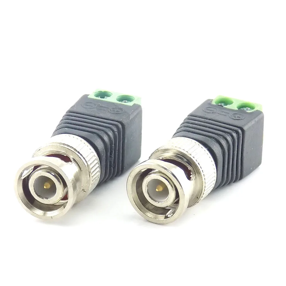 100Pcs wholesale BNC DC Male Connector Plug Adapter Video Balun Coax CAT5 for CCTV Camera Security Surveillance Accessories H10