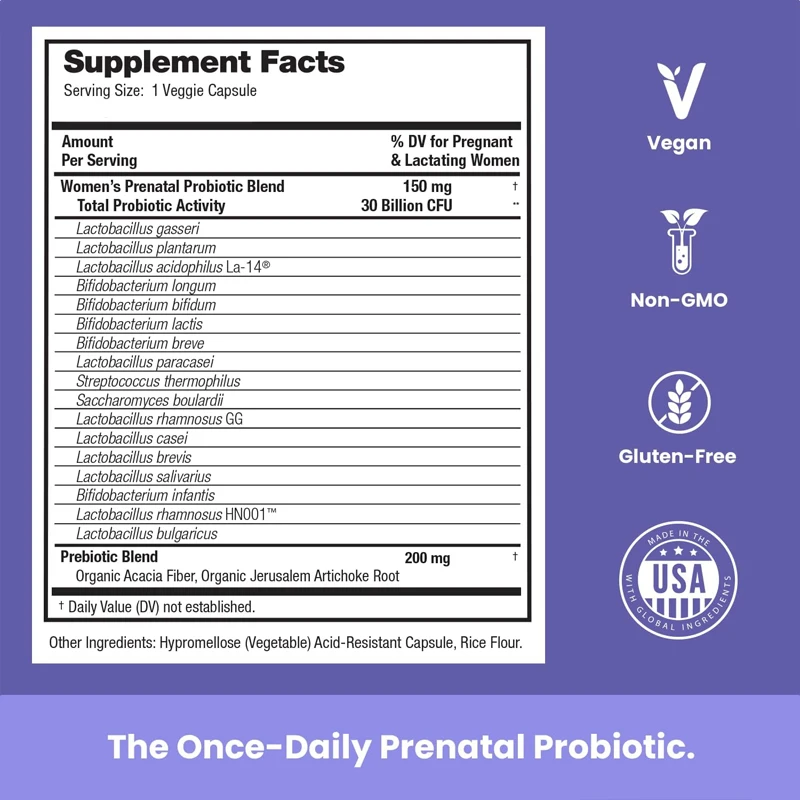 Prenatal Probiotics With 30 Billion Colony Units And 17 Strains Of Prebiotics Support Digestive, Intestinal, And Immune