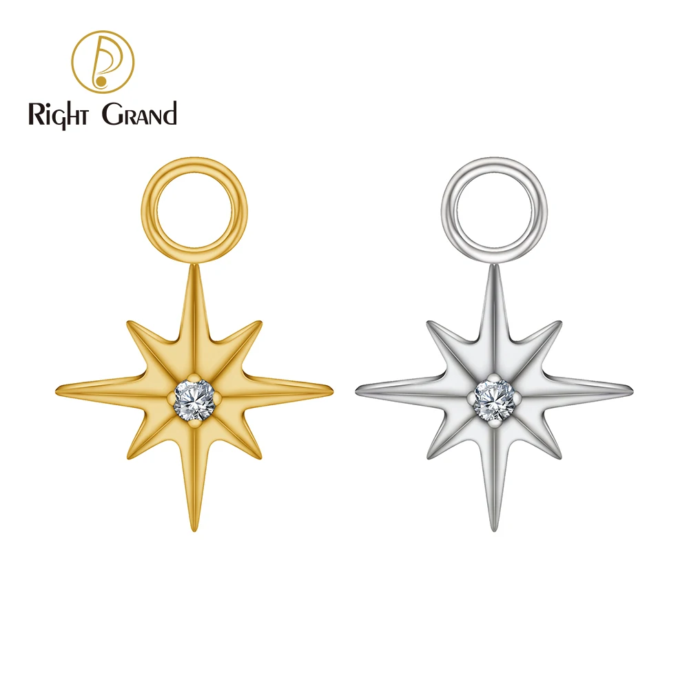 Right Grand ASTM F136 Titânio Starburst CZ North Star Charm Pingente para Orelha Lobe Hoop Huggie Dangle Brincos