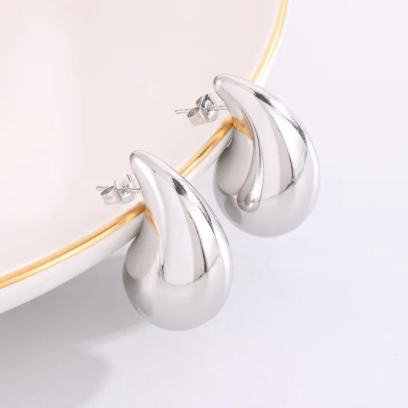 925 Sterling Silver Hollow Water Drop Earrings European And American High-End Electroplating 18K Gold Glossy Simple Jewelry Gift