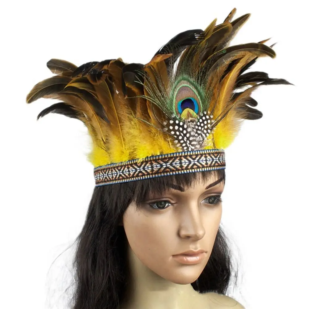 New Feather Crown Feather Headbands With Strap Peacock Costume Decorative Headdress Indian Crown Indian Headband Halloween