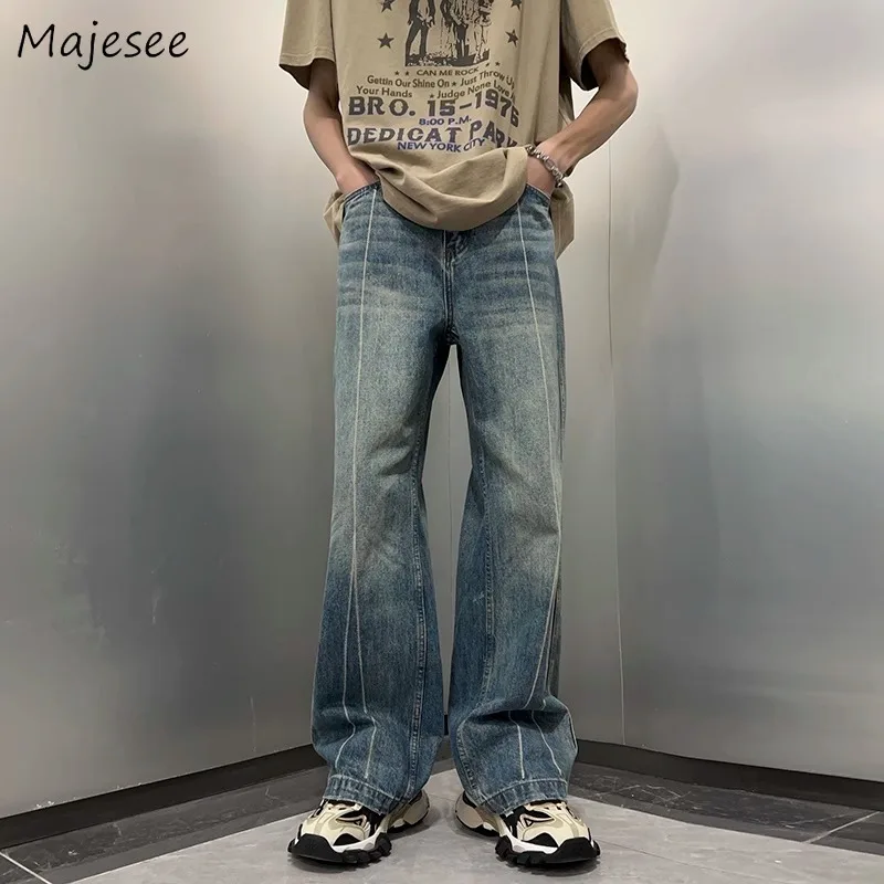 High Street Jeans for Men Vintage Fashion All-match Streetwear Loose Trousers Harajuku Hip Hop Stylish Cool Casual Bottoms Chic