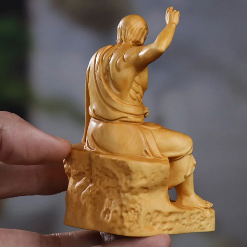 XS773- 10 Buddhist Saint Catch Tiger Boxwood Sculpture Buddha Figurine Lucky Feng Shui Statue Collection Ornaments