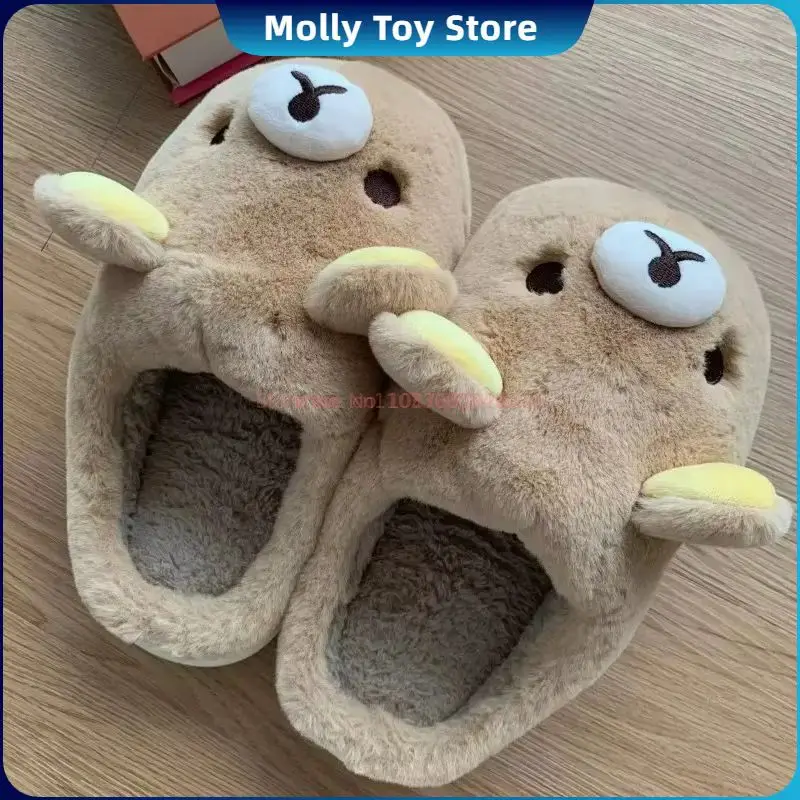 Kawaii süßer Bär Rilakkumas tragen Baumwollschuhe draußen flache geschlossene Pantoletten Cartoon süße Heimschuhe Winterpaarschuhe
