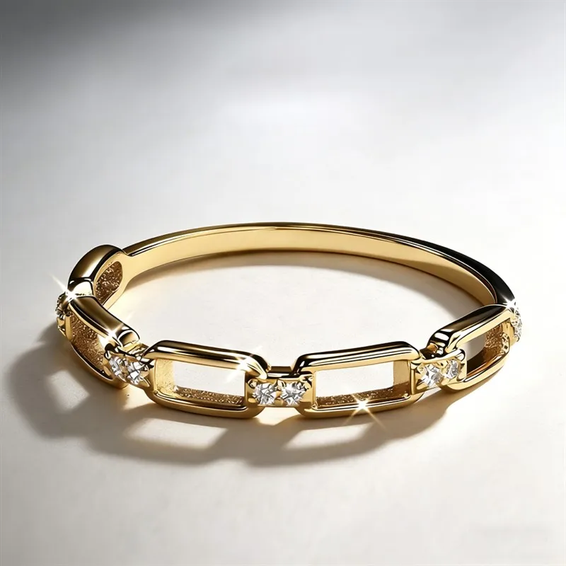 Huitan Ring im Kettendesign mit glänzendem Zirkonia für Damen, alltagstauglicher Schmuck, modische, zarte Accessoires für Damen