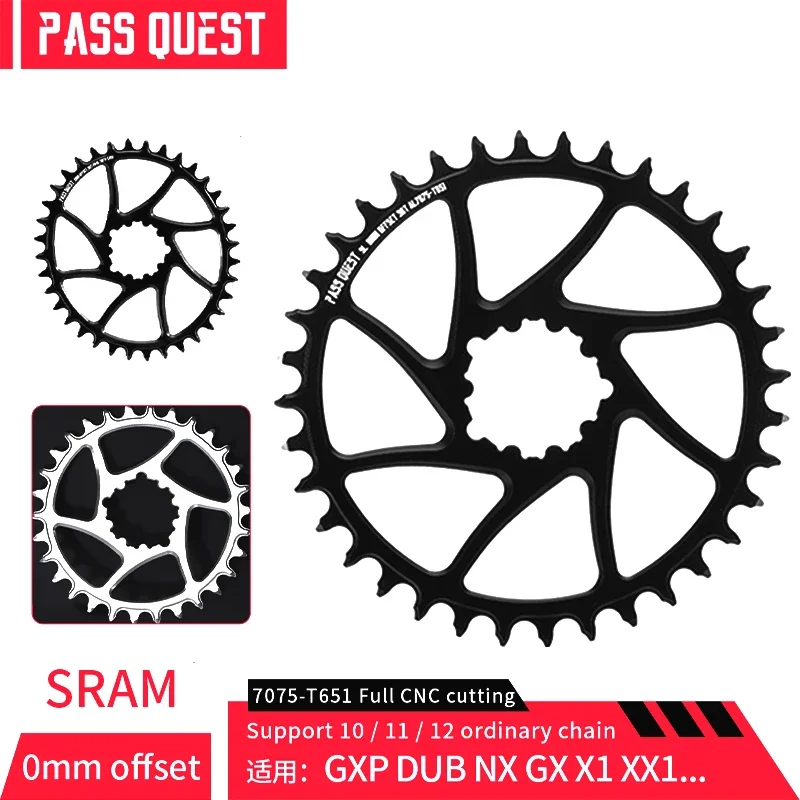 

PASS QUEST GXP 0mm Offset MTB/Gravel Bike Narrow Wide Chainring 30T-48T ROUND OVAL Silver and Black