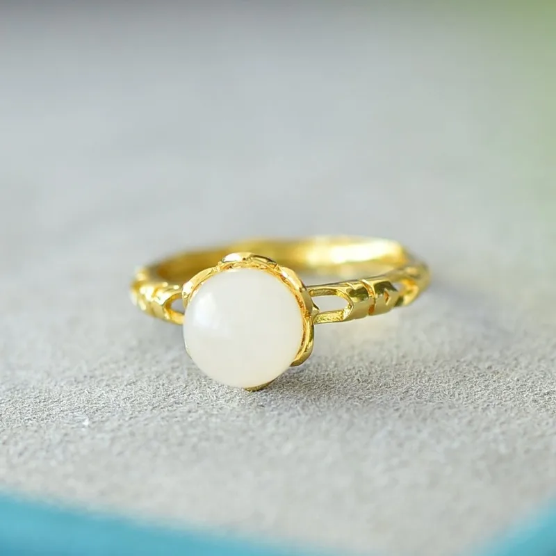 

Copper Inlaid Jade Qinghai Material Fashion Ring Simple Atmosphere