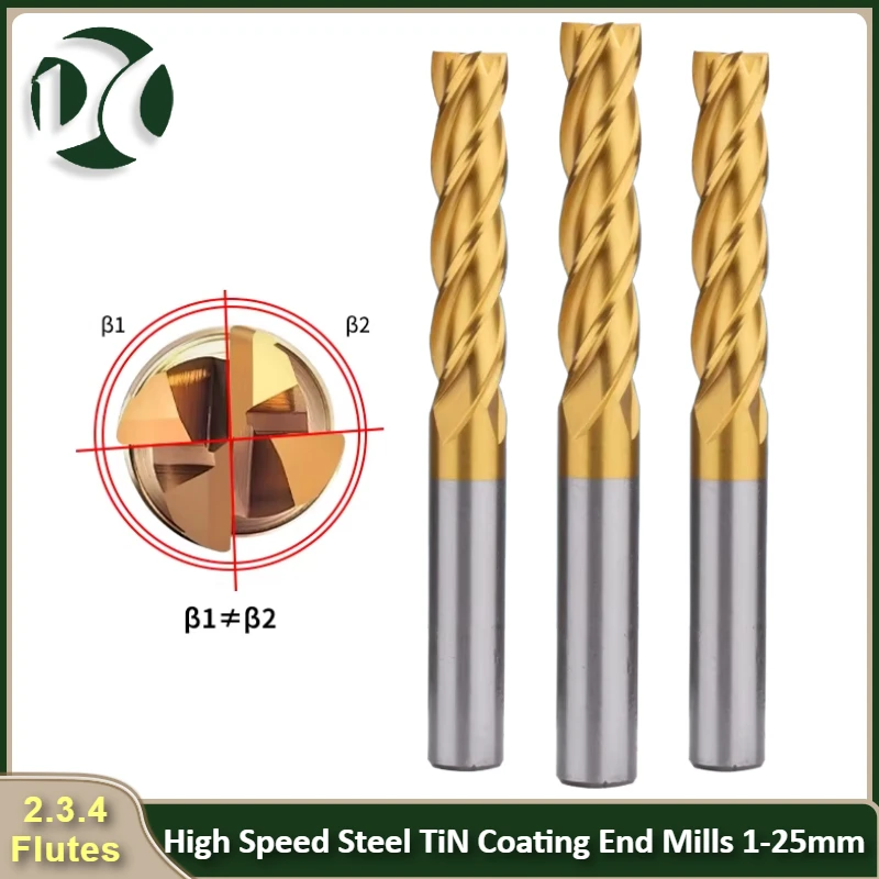 

TiN Coating End Mills HSS ISO Imperial Inch Diameter Metal Cutter Router Bit High Speed Steel 1-25mm 4 Flutes 3.175 1/8