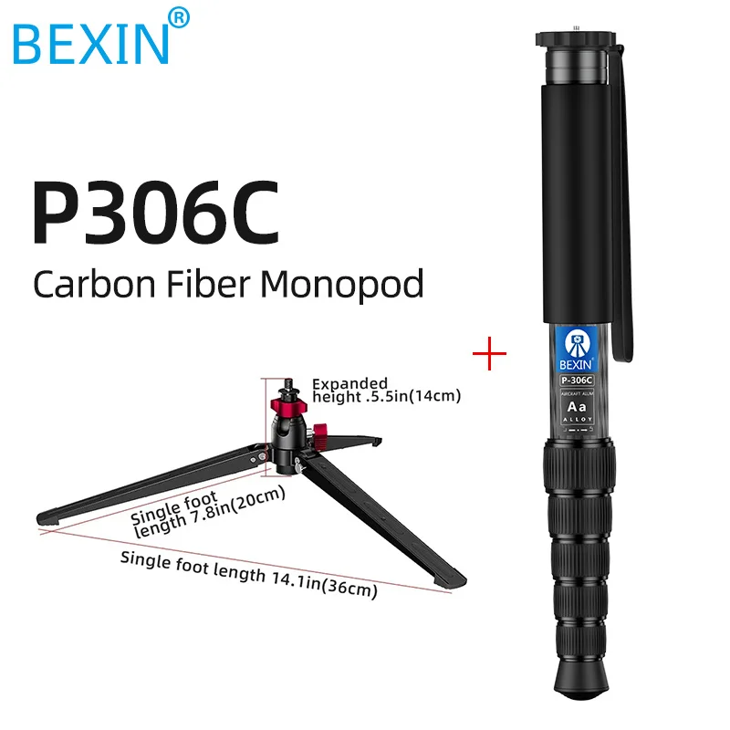 Bexin P306A/306C Carbon Fibre DSLR Camera Monopod Portable Photo Shooting Selfie Stands Mobile Phone Live Streaming Monopods