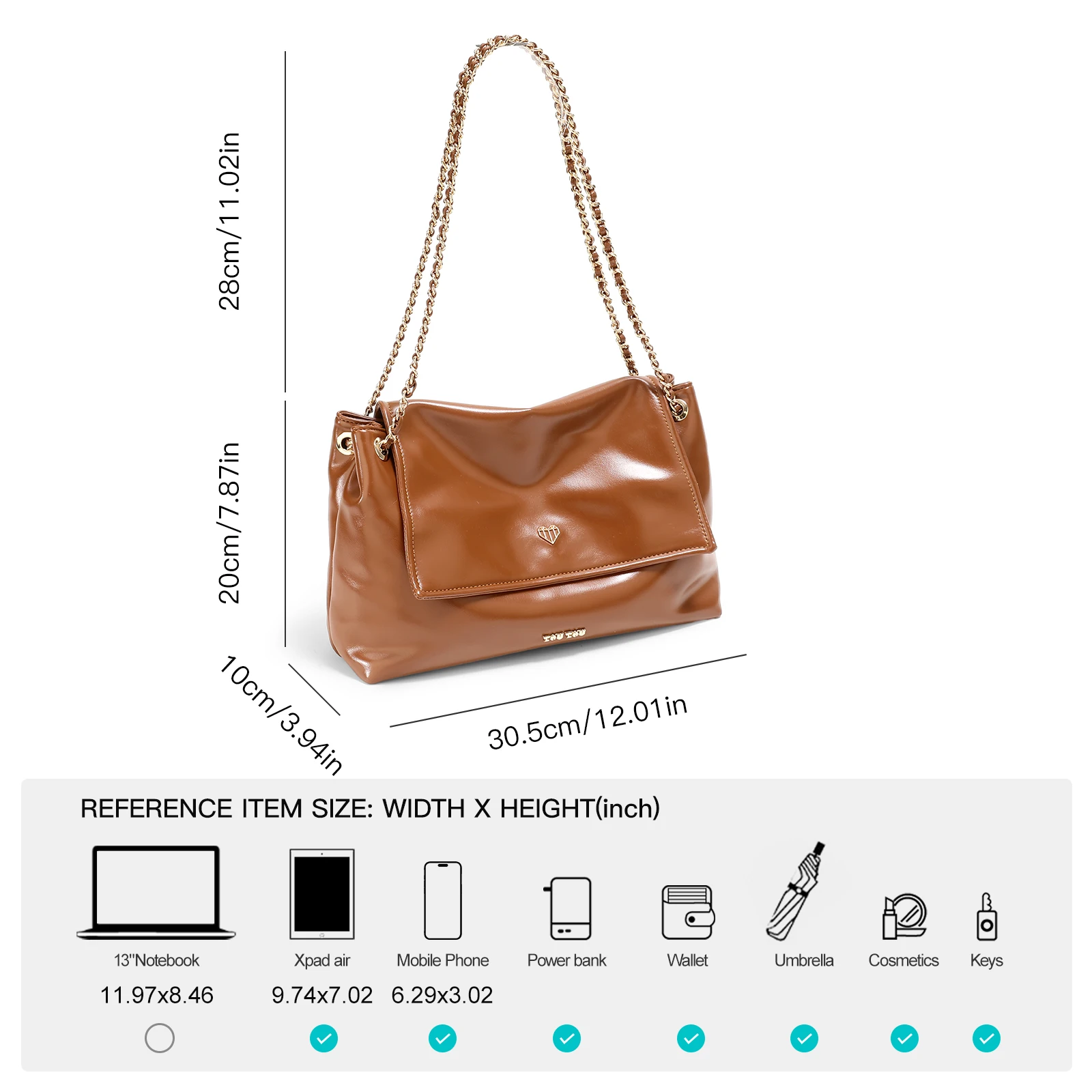 TOUTOU Large Capacity Tote Bag 2024 New Original Design Advanced Chain Underarm Bag for Work Commuter Luxury Designer Bag