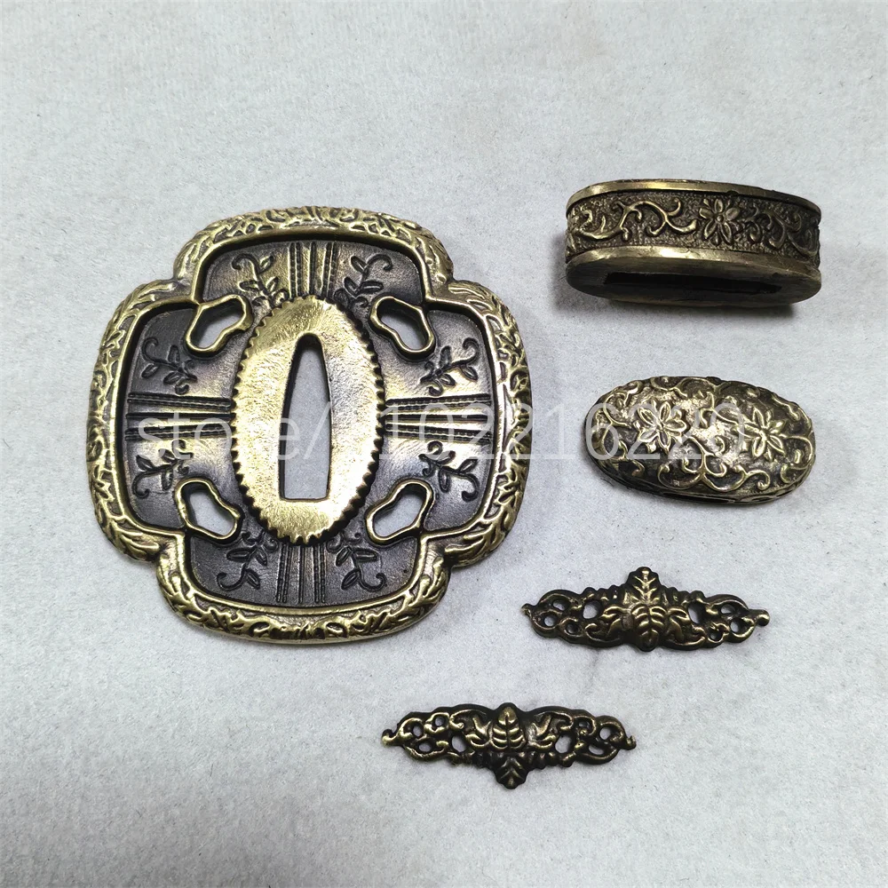 

Отличная медная латунная цевье Tsuba Guard Kashira Fuchi Menuki для японского настоящего японского самурая Катана, фитинги для меча, новинка